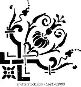 Stencils is a unique corner pattern, vintage line drawing or engraving illustration.