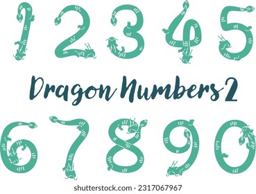 Stencil-style hand-drawn dragon numeral illustration material for the Year of the Dragon and New Year's cards.