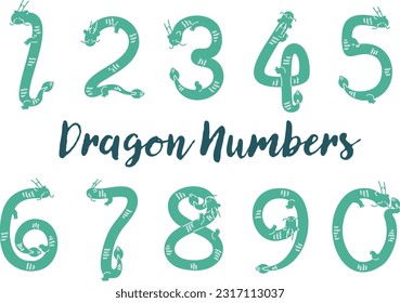 Stencil-style hand-drawn dragon numeral illustration material for the Year of the Dragon and New Year's cards.