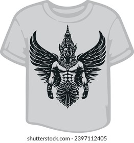 Stencil-style vector illustration featuring the mythical creature Garuda with wings