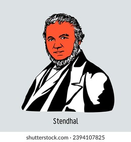 Stendhal is a French writer, art critic, diplomat, one of the founders of the psychological novel. Vector illustration, hand drawn.