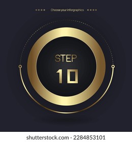 Step 10 Luxury number option for Premium multipurpose Infographic Vector template, an element step option, golden version on a dark background