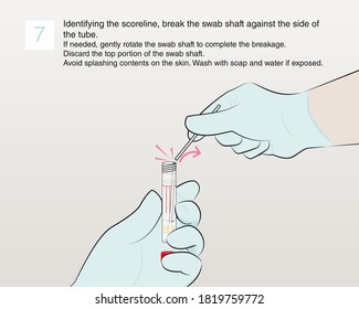 Step 7 : Identifying the scoreline, break the swab shaft against the side of the tube. If needed, gently rotate the swab shaft to complete the breakage. Discard the top portion of the swab shaft.