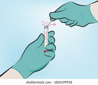 Step 7 : Identifying the scoreline, break the swab shaft against the side of the tube. If needed, gently rotate the swab shaft to complete the breakage. Discard the top portion of the swab shaft.