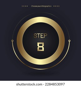 Step 8 Luxury number option for Premium multipurpose Infographic Vector template, an element step option, golden version on a dark background