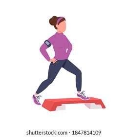 Step up aerobics trainer flat color vector faceless character. Fitness training. Exercise outdoors.Healthy active lifestyle isolated cartoon illustration for web graphic design and animation