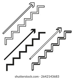 Step arrow icons. Growth vector symbol. Direction staircase shapes. Progress concept figure.