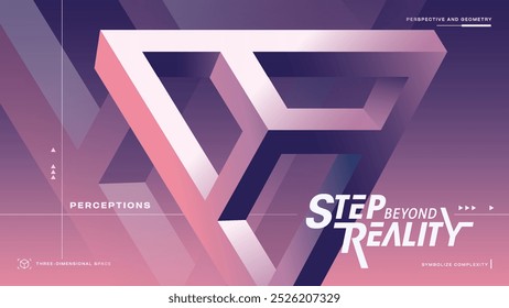 Step Beyond Reality Abstract Minimalist Geometric Designs, Impossible Shapes and Optical Illusion Background vector illustration