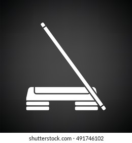 Step board and stick icon. Black background with white. Vector illustration.