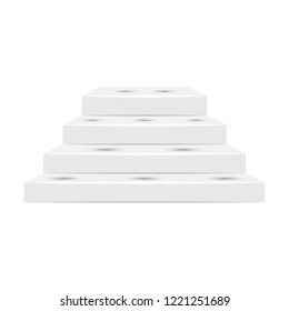 Step booth for the exhibition of goods, prepared blank places stairs with shadow for the presentation of products showcase store, staircase isometric shape podium mockup