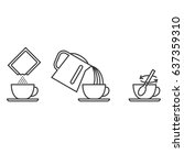 Step brewing instant powder for drink such as collagen, instant tea, cocoa, coffee, milk, outline design vector illustration