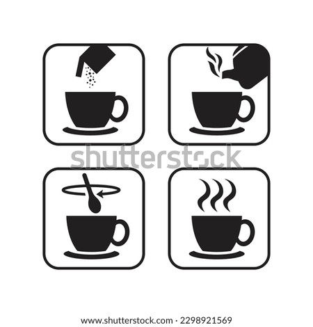 Step brewing instant powder for drink such as collagen, instant tea, cocoa, coffee, milk, outline design vector illustration.