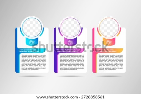 Step of business timeline infographic for data business visualization element background template. circle shape for photo space. 