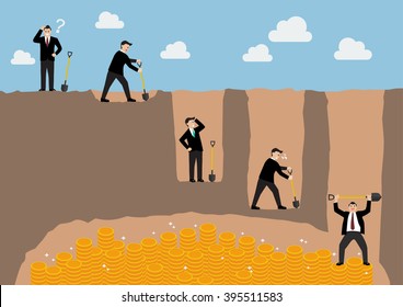 Step Of Businessman Digging A Ground To Find Treasure Infographic