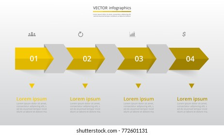Step by step arrows infographic template. Presentation slide with 4 numbers can be used for workflow layout, diagram, chart, number options, web design, business presentation, trainings.