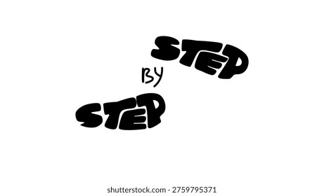 step by step, black isolated silhouette