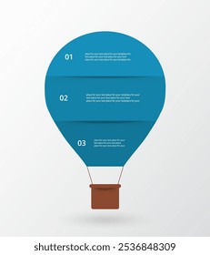 Step by step blue infographic template with 3 steps, options, parts or processes. Balloon concept.