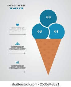 Step by step blue infographic template with 3 steps, options, parts or processes. Ice cream concept.