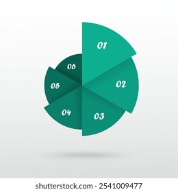 Step by step circle infographic template with 6 options, parts or processes.
