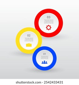 Modelo infográfico de círculo passo a passo com 3 etapas, opções, partes ou processos.