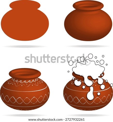 Step by Step Clay Pot Drawing Process Vector Illustration
