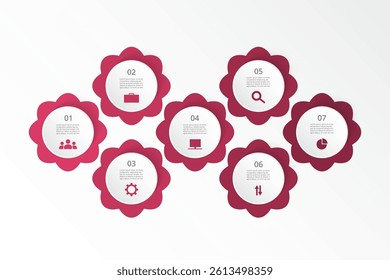 Step by step creative infographic template with 7 options, parts or processes.