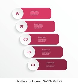 Step by step creative infographic template with 5 options, parts or processes.