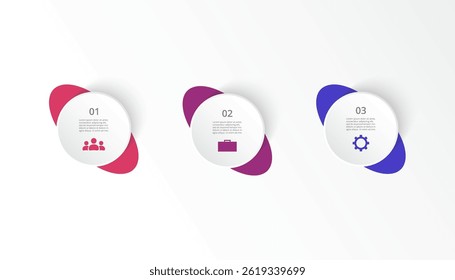 Step by step creative infographic template with 3 options, parts or processes.