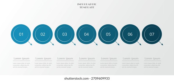 Plantilla creativa de infografía paso a paso con 7 opciones, partes o procesos.