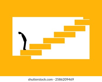 Step by step development, Progress, Looking to the future, man looking up the stairs