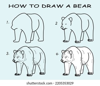 Step By Step Draw Bear Drawing Stock Vector (Royalty Free) 2205353029 ...