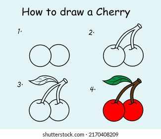 Step By Step Draw Cherry Drawing Stock Vector (Royalty Free) 2170408209 ...