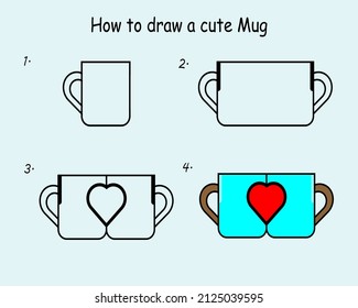 Step by step to draw a Coffee Mug. Drawing tutorial a Coffee Mug. Drawing lesson for children. Vector illustration