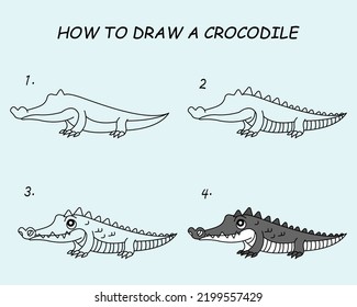 Step By Step Draw Crocodile Drawing Stock Vector (Royalty Free ...