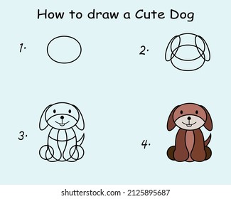 Step by step to draw a Dog. Drawing tutorial a Dog. Drawing lesson for children. Vector illustration