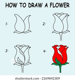 Step by step to draw a Flower. Drawing tutorial a Flower. Drawing lesson for children. Vector illustration	
