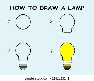 Step by step to draw a Lamp. Drawing tutorial a Lamp. Drawing lesson for children. Vector illustration