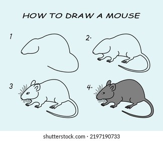 Step by step to draw a Mouse. Drawing tutorial a Mouse. Drawing lesson for children. Vector illustration	