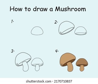 Step By Step Draw Mushroom Drawing Stock Vector (Royalty Free ...