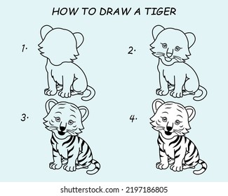 Step By Step Draw Tiger Drawing Stock Vector (Royalty Free) 2197186805 ...