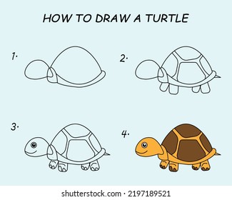 Step By Step Draw Turtle Drawing Stock Vector (Royalty Free) 2197189521 ...