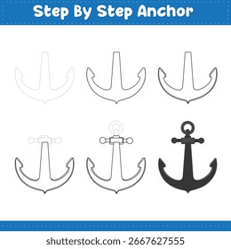 Passo a passo desenho Anchor Hand Practice . ilustração vetorial