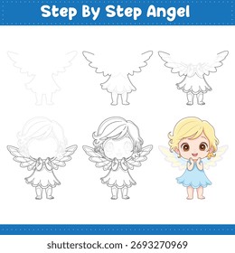 Passo a passo Desenho Anjo Prática da mão. ilustração vetorial