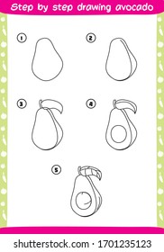 dibujo paso a paso aguacate - cómo dibujar aguacate para los niños - fácil y divertido