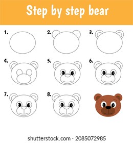 Step by step drawing bear for children
