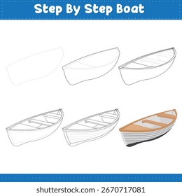 Schritt für Schritt zeichnen Boat Hand Practice . Vektorgrafik
