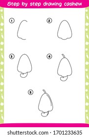 step by step drawing cashew - how to draw cashew for kids - easy and fun