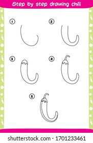 step by step drawing chili - how to draw chili for kids - easy and fun