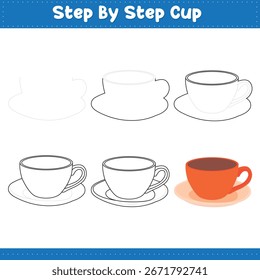 Step by step Drawing Cup Hand Practice . vector illustration
