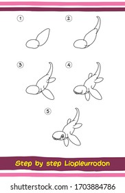 Step By Step Drawing Dinosaur. Easy To Drawing Liopleurodon For Children